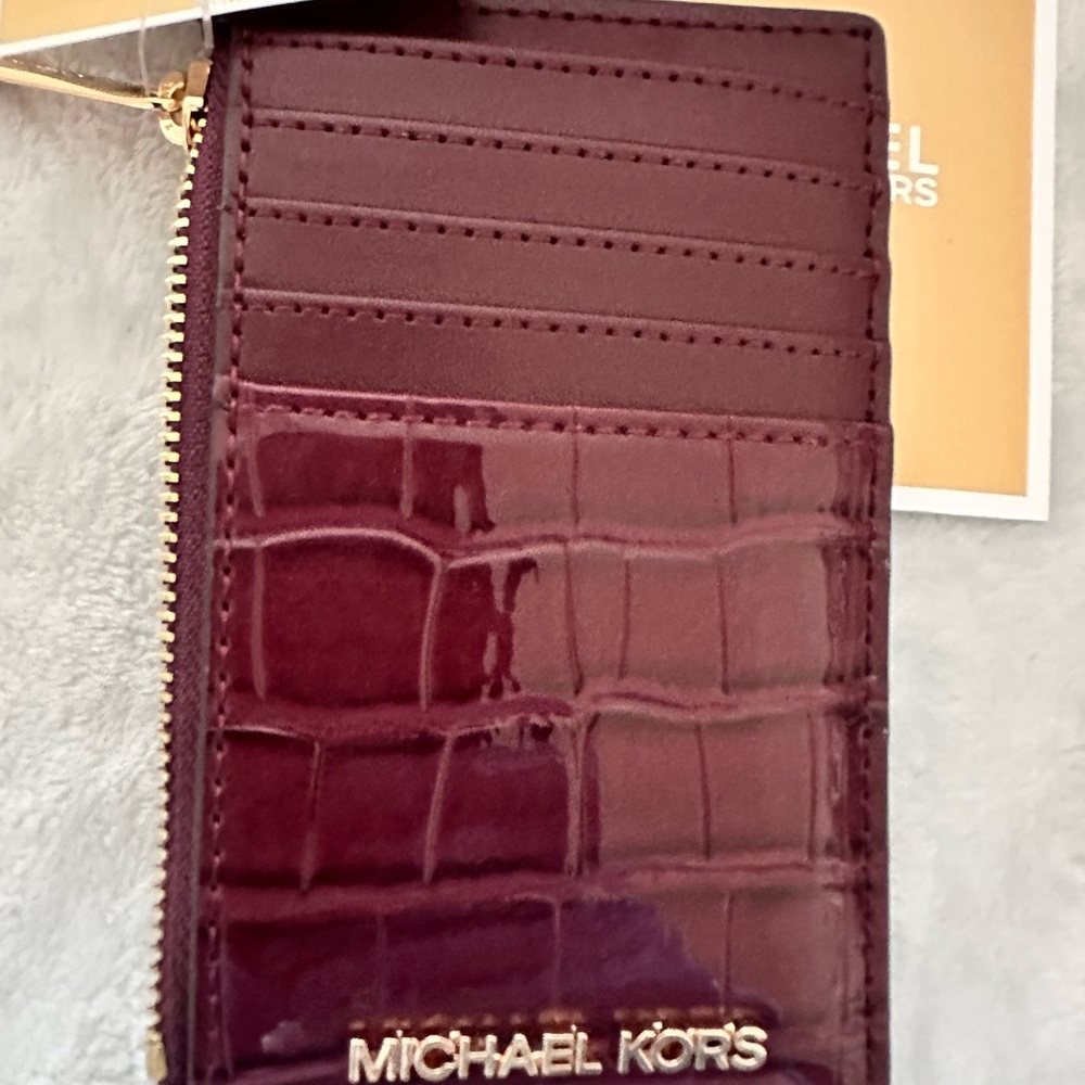Michael Kors Deep Red Croc-Embossed Card Holder